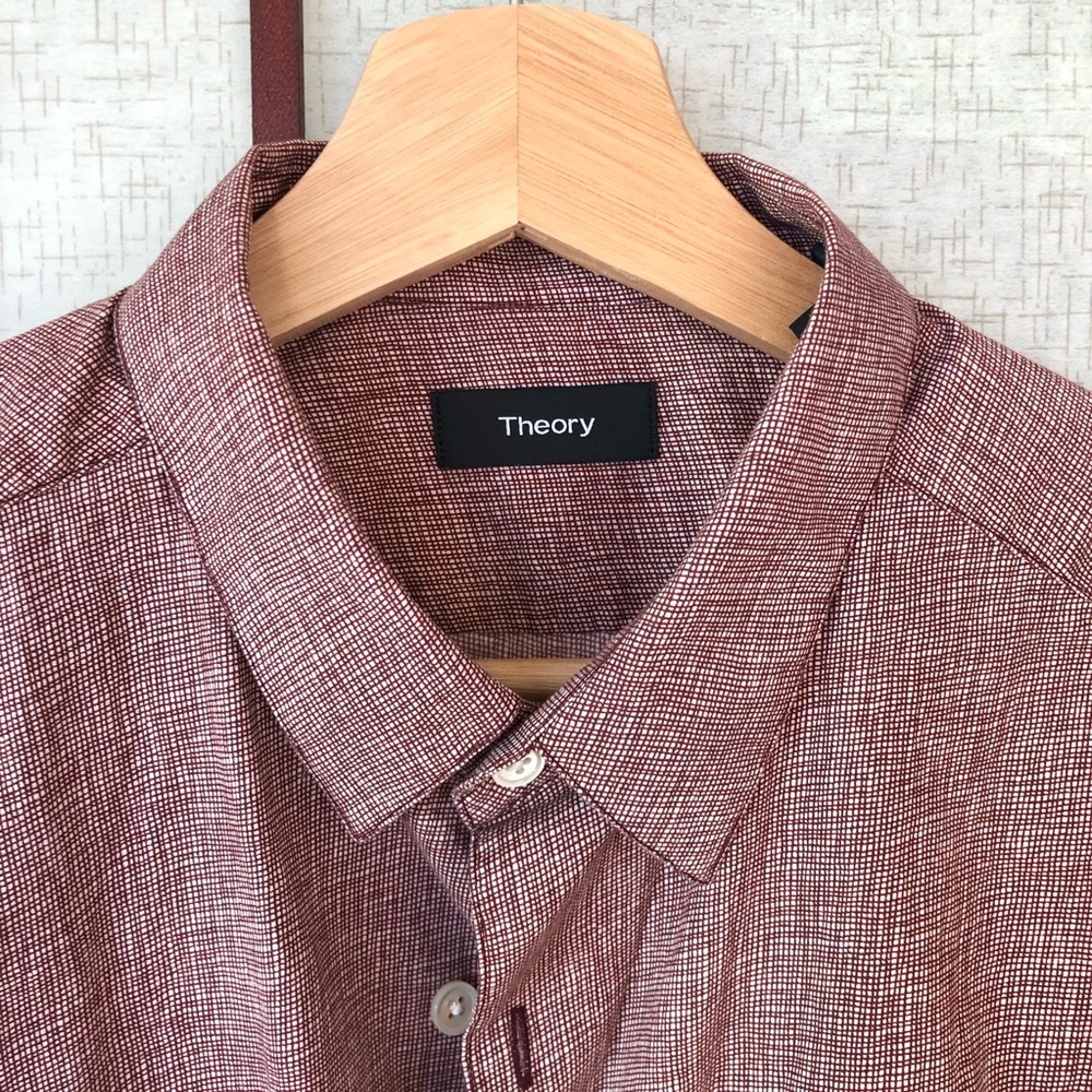 Theory Men's Maroon Textured Dress Shirt